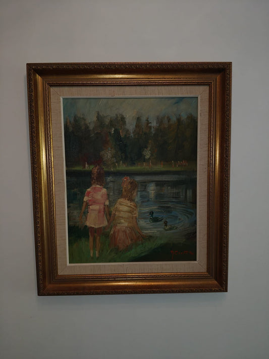 Nicolai Coster – Girls by a Pond with Ducks – Oil Painting on Canvas