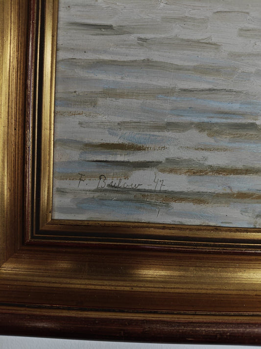 Sunbathing by Vättern – Oil Painting on Panel, 1947 – Folke Vilhelm Matteus Bülow