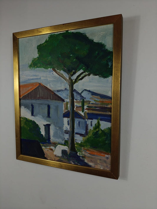 Landscape with Houses and Trees – Oil Painting, 1975