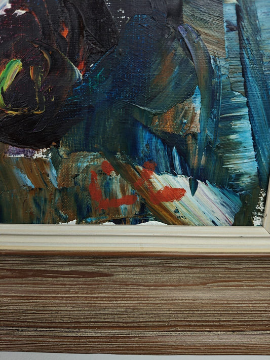 Large Oil Painting – Expressionist Roses – Signed 77 × 57 cm