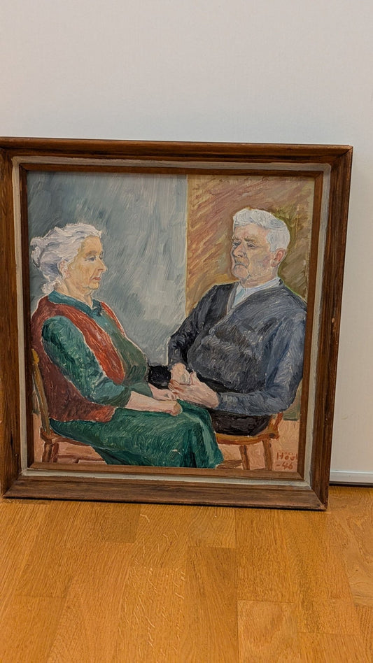 Höök – Elderly Couple in Conversation – Oil Painting on Panel, 1946