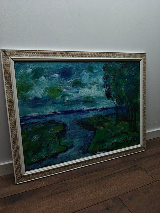Stig Allan – Landscape by the Water – Signed Oil Painting on Panel