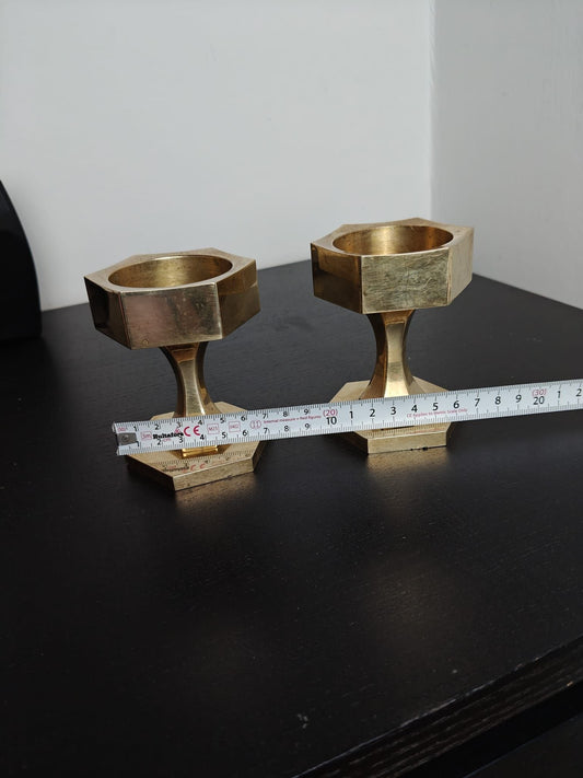 Pair of Vallon Brass Candle Holders — Signed “LÅ” — Attributed to Lars Åkesson (W138)
