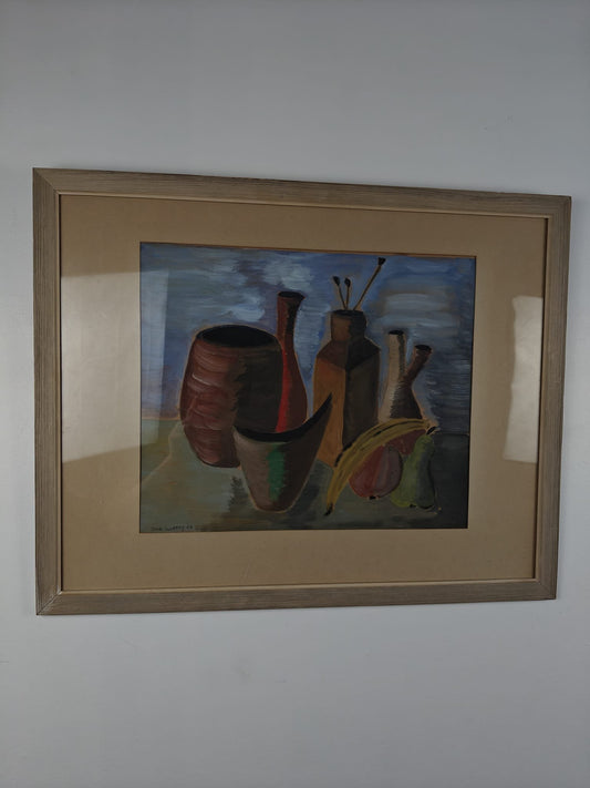 Glazed Still Life Painting — Vessels and Fruit, Signed c. 1929 (W144)