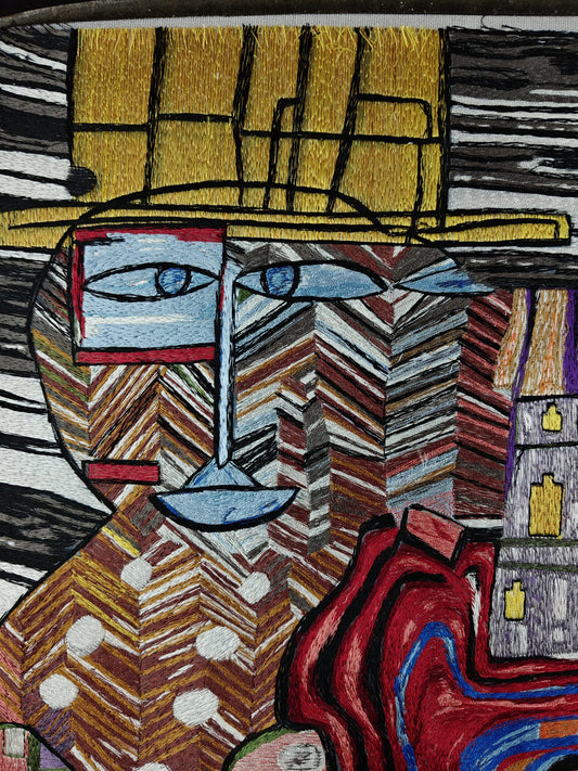 Large Handcrafted Textile Art / Embroidery 58 × 58 cm – Hundertwasser-inspired fiber art (W119)