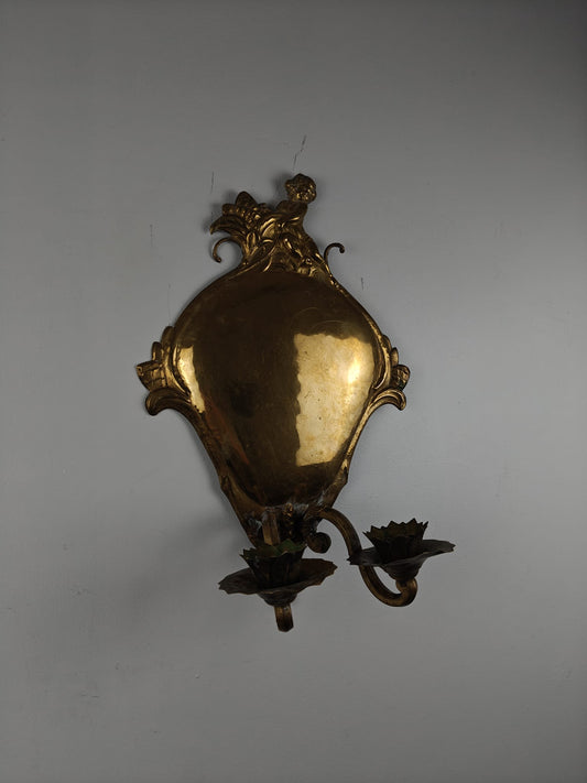 Pair of Brass Candle Wall Sconces – Late Baroque / Rococo Style