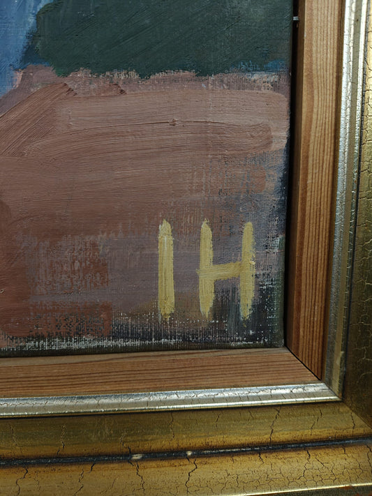 Seated Nude Woman – Oil on Canvas, Signed “IH” (W141)