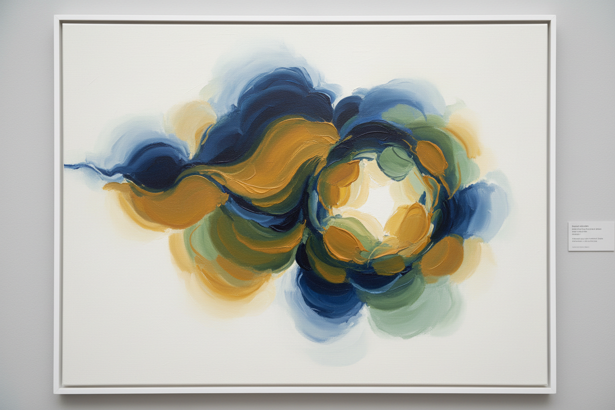 Vad är dåligt med denna bild:

Bilden är för stökig för att fungera som hero

Texten drunknar visuellt

Oklart direkt:

Är det en galleri-sida?

En butik?

En konstnär?

👉 Första 3 sekunderna svarar inte tydligt på:
“Vad säljer ni och varför ska jag stanna?”

Rekommenderad åtgärd (viktigast)

Byt hero-bilden till:

Ett lugnt konstverk i miljö (vägg, interiör)

Eller en detaljbild med färre färger