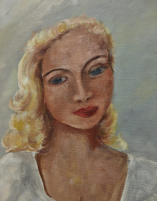 “Skördekvinna (Harvest Woman)” – Large Figurative Oil Painting on Canvas, 1950