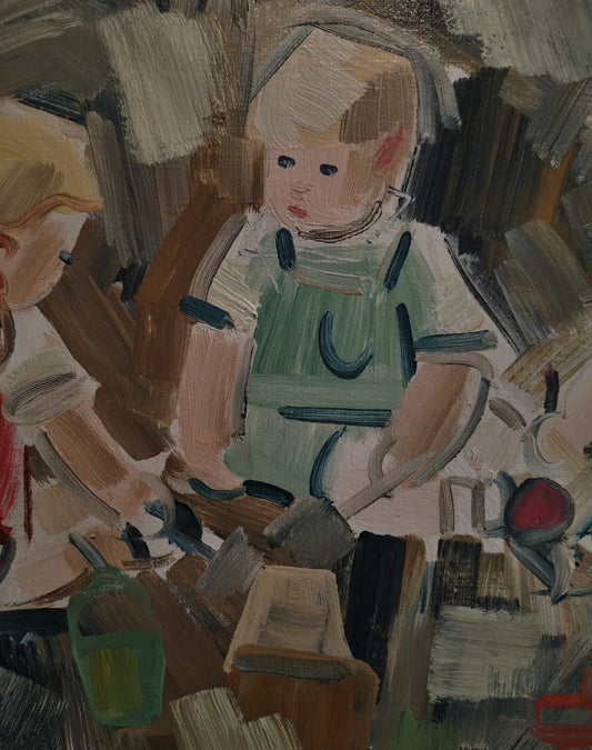Karl-Arnold – “Children in the Sandbox” – Oil Painting on Canvas