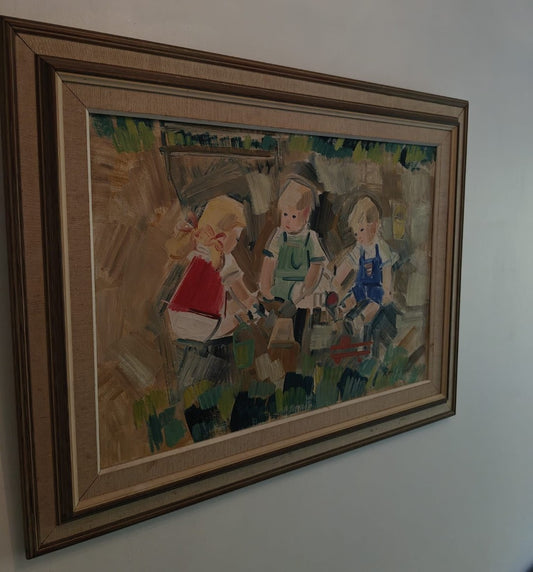 Karl-Arnold – “Children in the Sandbox” – Oil Painting on Canvas
